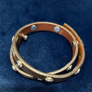 Source Unknown Tan Leather Wrap Bracelet with Silver Studs